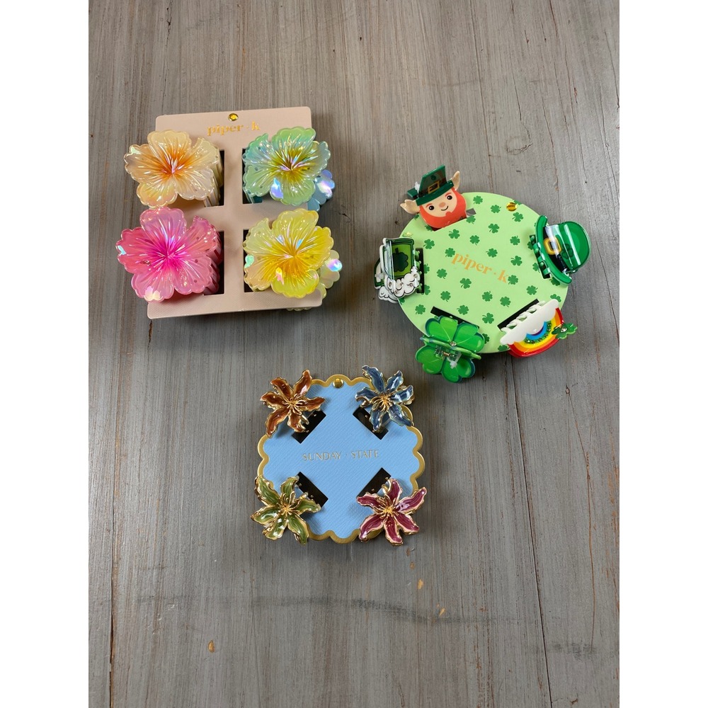 Piper K Sunday State Hair Claw Clip Bundle Floral Hibiscus St Patricks Day NEW - Picture 2 of 9